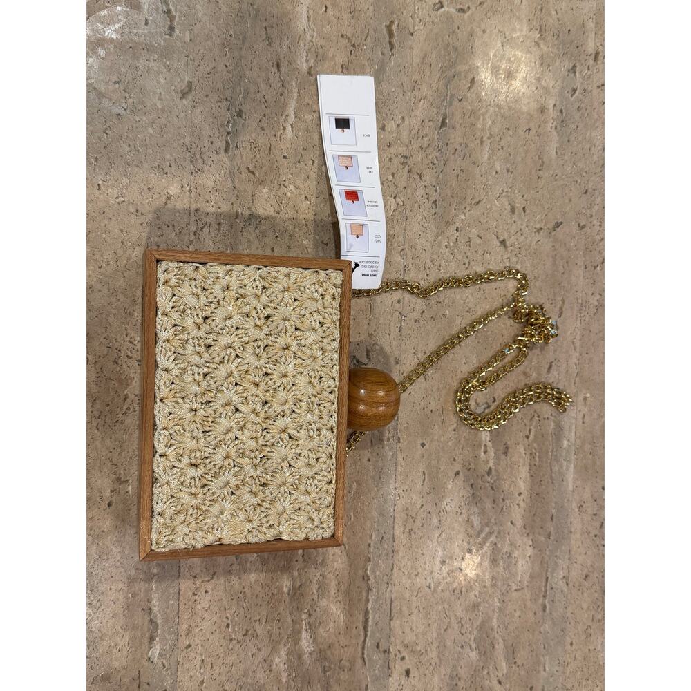 Catarina Mina Revela Clutch Wood Bag Crochet Natural Fiber Chain Hand Made - Picture 3 of 7